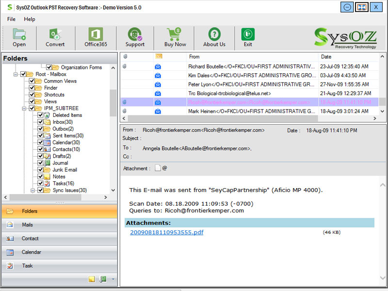SysOZ Outlook PST Recovery screenshot